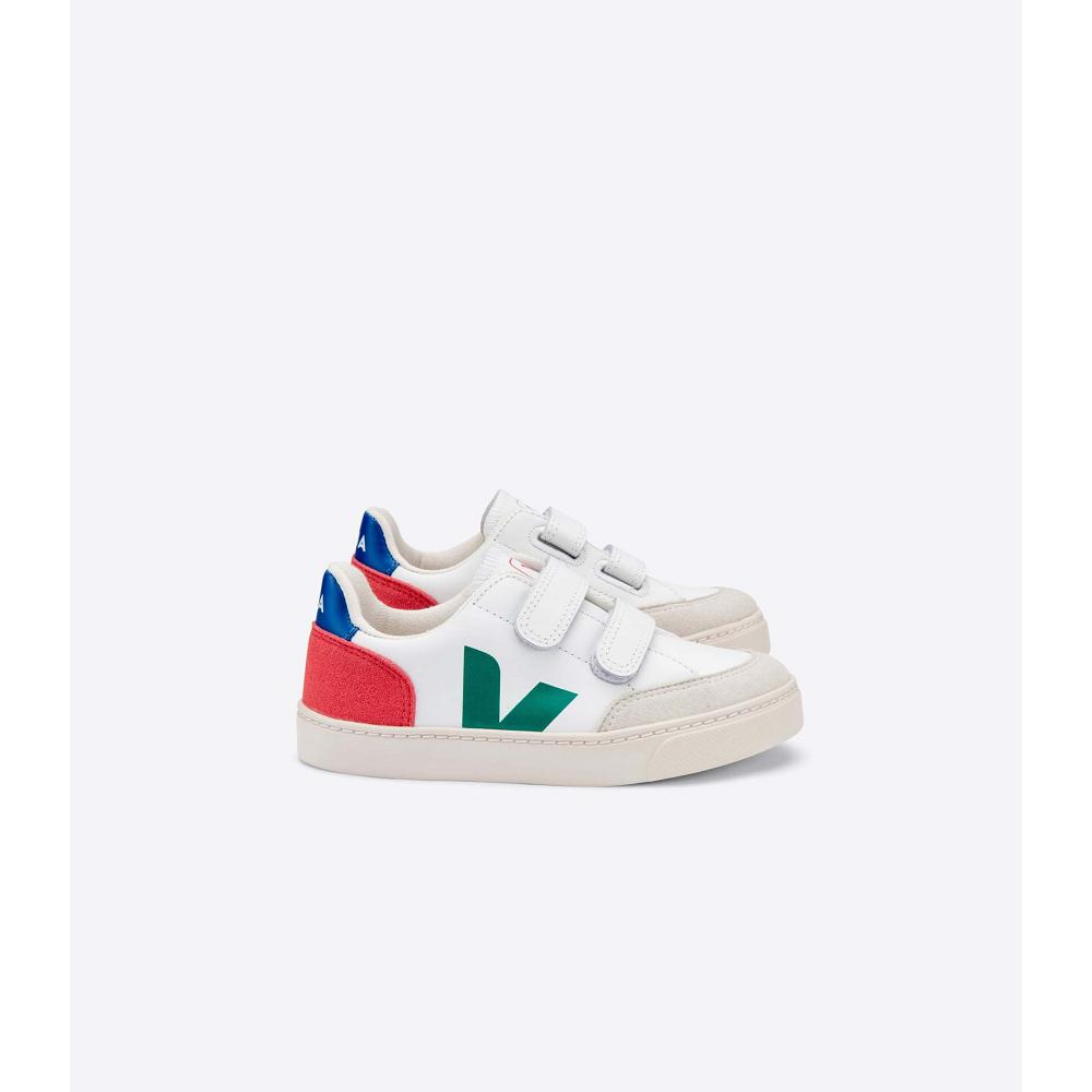 Kids\' Veja V-12 LEATHER Sneakers White/Red | ZA 883FDN